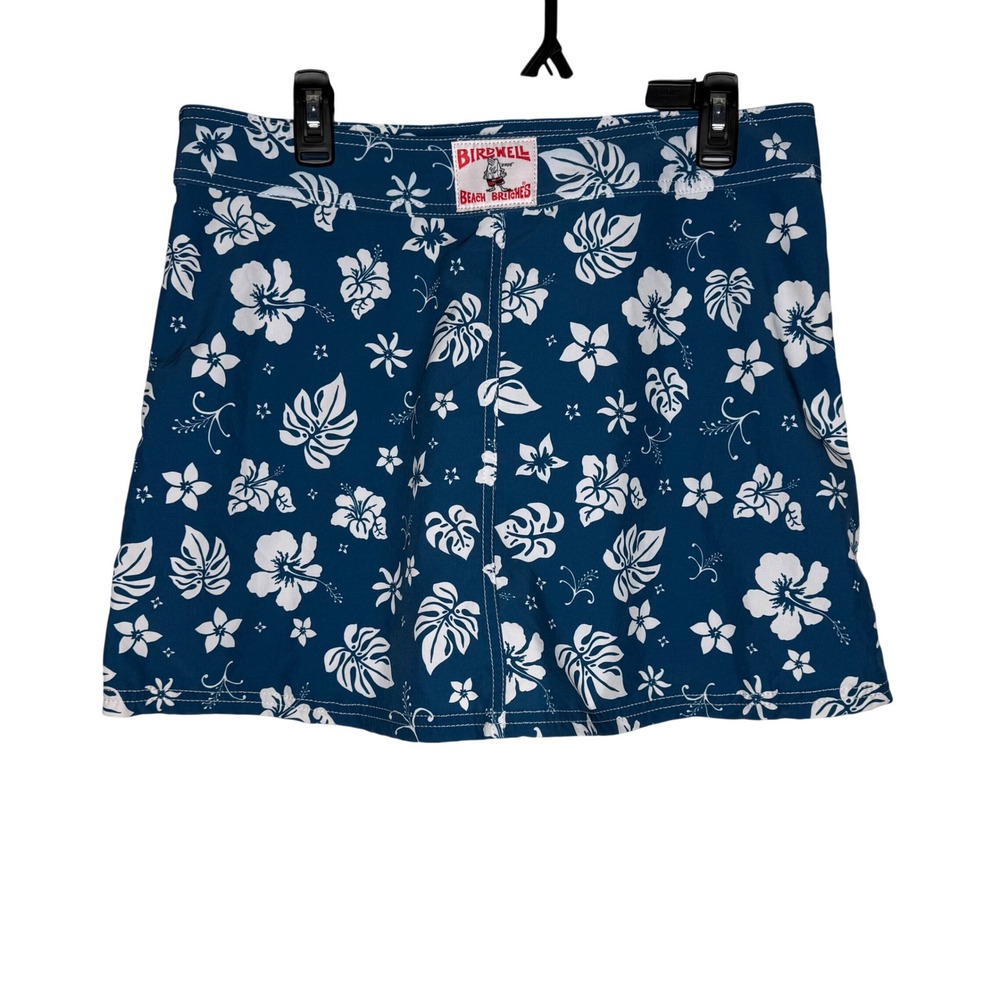 VTG Birdwell Beach Britches Blue Floral Swim Skirt Women's Sz L Made in USA - Picture 2 of 9
